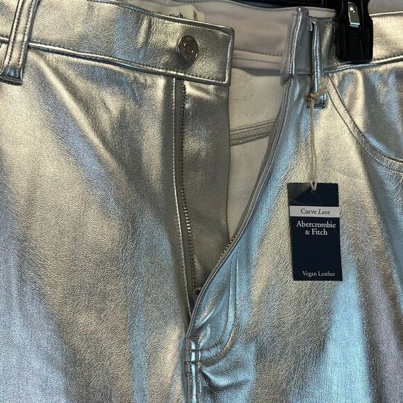 NWT ABERCROMBIE & FITCH Womens 90s Relaxed High Rise Straight Pants 32/14 Silver - Picture 8 of 16